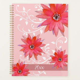 Whimsical Red Blume Wirble Blätter Name Pink hinzu Planer
