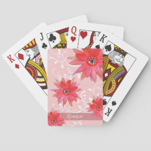 Whimsical Red Blume Wirble Blätter Name Pink hinzu Spielkarten