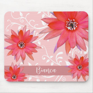 Whimsical Red Blume Wirble Blätter Rosa Mousepad