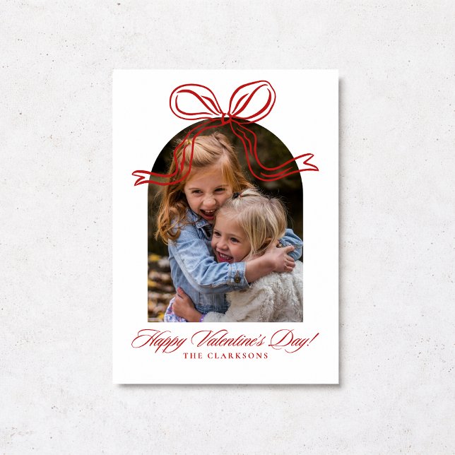 Whimsical Red Bow Valentine’s Day Photo Card Einladung (Von Creator hochgeladen)