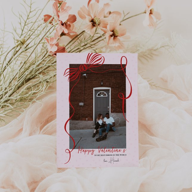 Whimsical Red Bow Valentine’s Photo Card Karte (Von Creator hochgeladen)