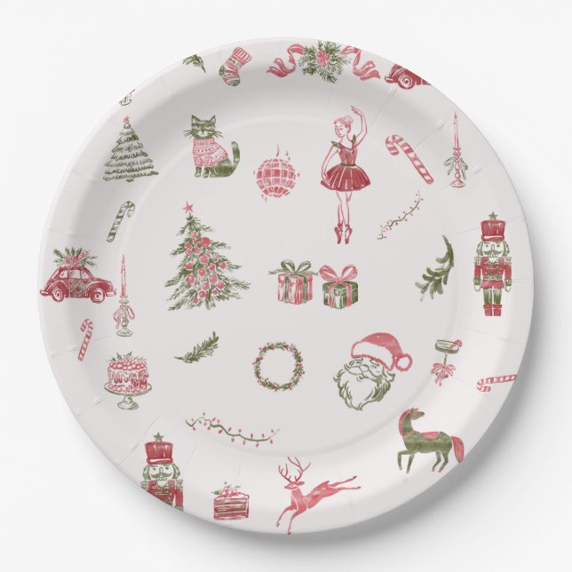Whimsical Red Christmas Baby Shower Paper Plates Pappteller (Vorderseite)