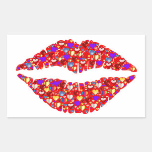 Whimsical Red Lips Kiss Sparkling Gems Hearts Rec Rechteckiger Aufkleber