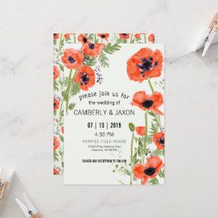 Whimsical Red Orange Poppies Watercolor Wedding Einladung