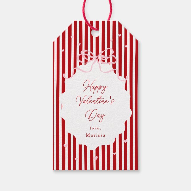Whimsical Red Pink Bow Hearts Happy Valentines Day Geschenkanhänger (Vorderseite)