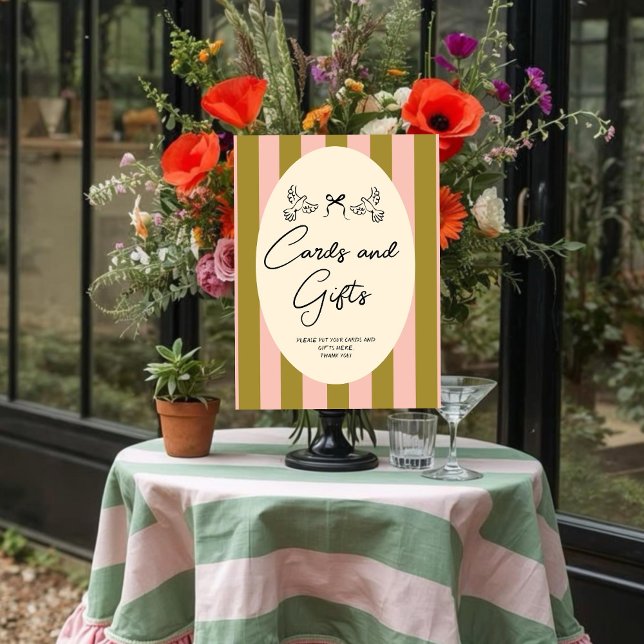 Whimsical Red Pink “Cards and Gifts” Wedding Poster (Von Creator hochgeladen)