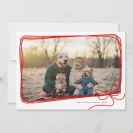 Whimsical Red Ribbon Frame Holiday Photo Karte