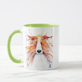 Whimsical red rough collie mug tasse