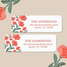 Whimsical Red Watercolor Floral Return Address