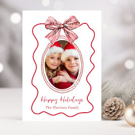 Whimsical Red Wavy Frame Bow Foto Weihnachten