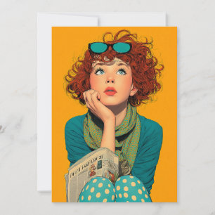 Whimsical Redhead in Polka Dots Einladung