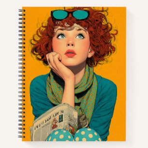 Whimsical Redhead in Polka Dots Notizbuch