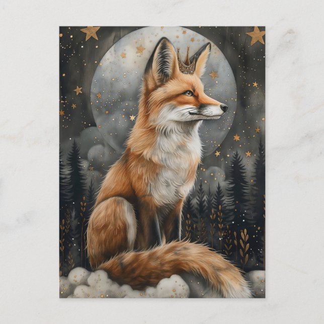 Whimsical Regal Red Fox in Mystic Moonlight Postkarte (Vorderseite)