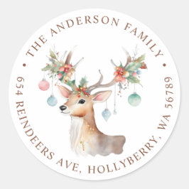 Whimsical Rentier Weihnachtsfeier Rücksendeadresse Runder Aufkleber