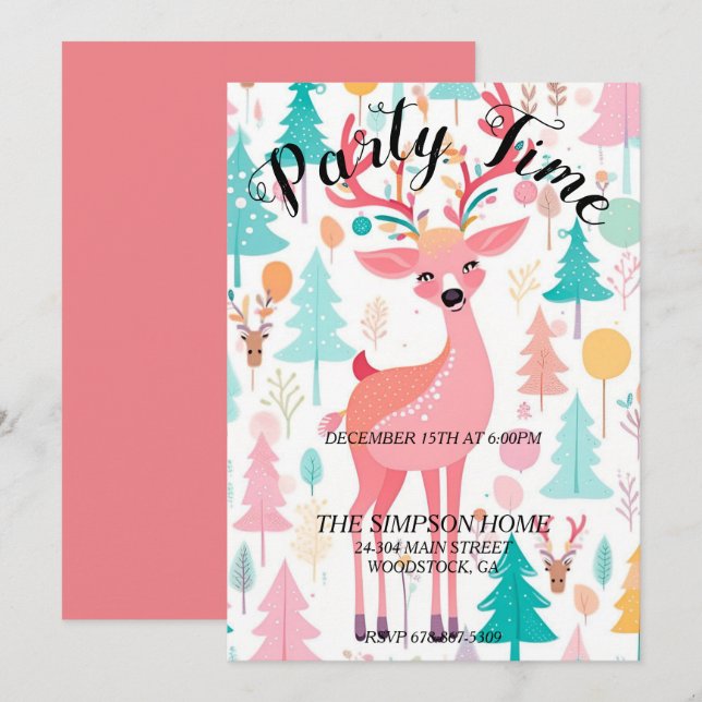 Whimsical Rentier Weihnachtsfeiertag Einladung (Vorne/Hinten)