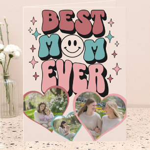 Whimsical Retro Best Mama Heart Shaped Foto Karte