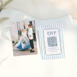 Whimsical Retro Blaue Streifen Hochzeit RSVP  Begleitkarte