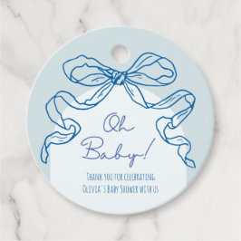 Whimsical Retro Blue Hand Drawn Bow Baby Dusche Geschenkanhänger