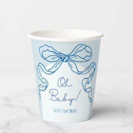 Whimsical Retro Blue Hand Drawn Bow Baby Dusche Pappbecher