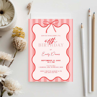 Whimsical Retro Border 40. Geburtstag Party Einladung