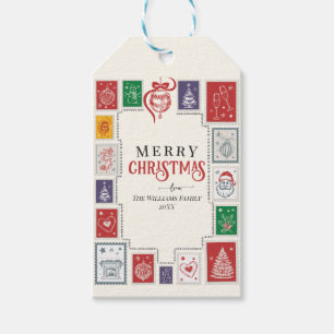 Whimsical Retro Briefmarke Weihnachtdoodles Geschenkanhänger