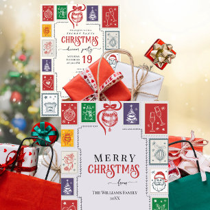 Whimsical Retro Briefmarke Weihnachtdoodles Mittlere Geschenktüte