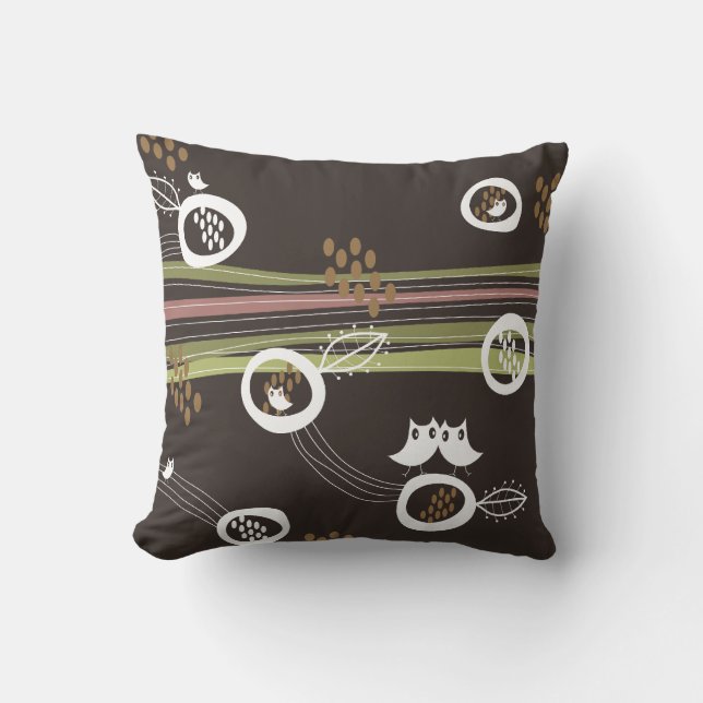Whimsical Retro Brown Owls Familie Nest Niedlich C Kissen (Vorderseite)