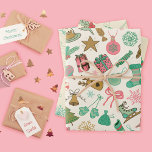 Whimsical Retro Christmas Doodles Geschenkpapier Set<br><div class="desc">Ein wunderschönes Karton-Blatt-Trio, wo Nostalgie aus der Mitte des Jahrhunderts auf festlichen Flair trifft! Diese Kollektion besticht durch ein Trio an Designs, die Sie in eine vergangene Zeit führen und die Launen und Wärme eines Vintagen Urlaubs aus den 50er Jahren einfangen lassen. In minzgrün und rosa Farbtönen präsentiert unser Packpapier...</div>