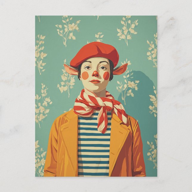 Whimsical Retro Christmas Elf Feiertagspostkarte (Vorderseite)