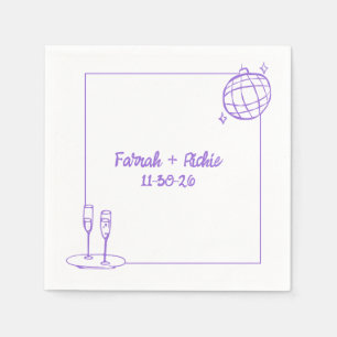 Whimsical Retro Disco Personalisierte Lila Hochzei Serviette