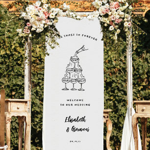 Whimsical Retro Doodle Art Hochzeitsbegrüßung Banner