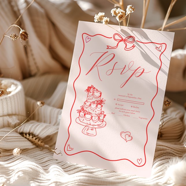 Whimsical Retro Doodle Art Wedding RSVP Karte (Von Creator hochgeladen)