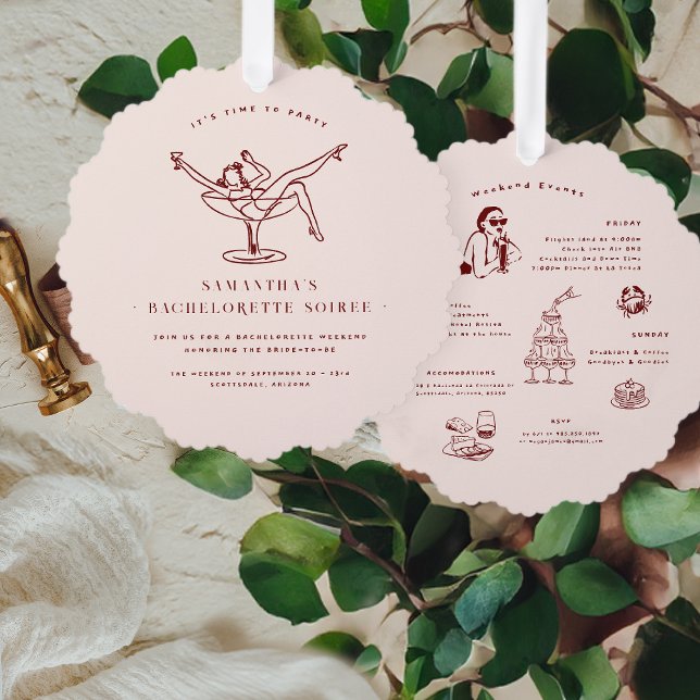 Whimsical Retro Doodle | Bachelorette Weekend Ornament Karte (Von Creator hochgeladen)