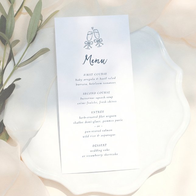 Whimsical Retro Doodle Blue Stripes Wedding Menükarte (Von Creator hochgeladen)