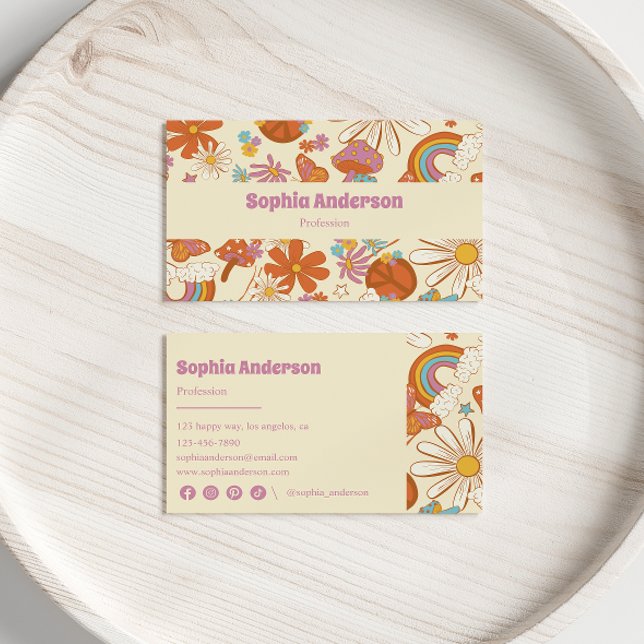 Whimsical Retro Floral - 70er Inspiriert Lila Visitenkarte (Von Creator hochgeladen)