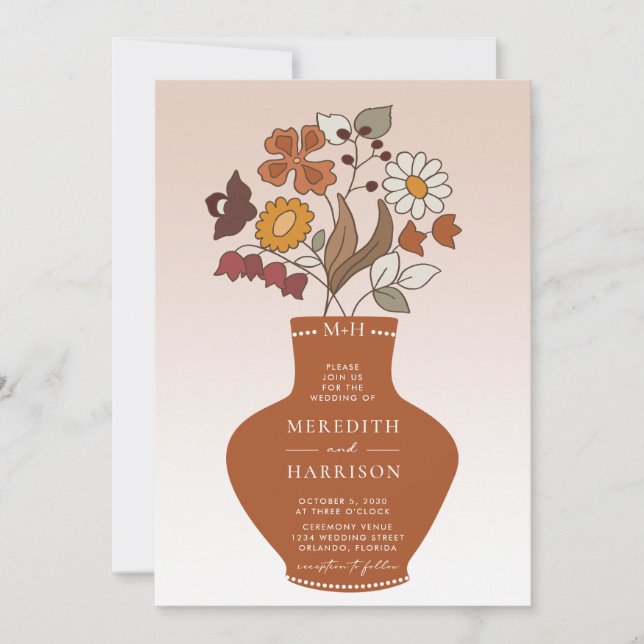 Whimsical Retro Floral QR Code Hochzeit Einladung (Vorderseite)