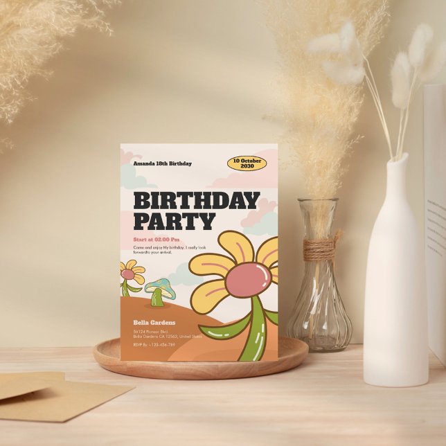 Whimsical Retro Flower Garden Geburtstag Einladung (Von Creator hochgeladen)