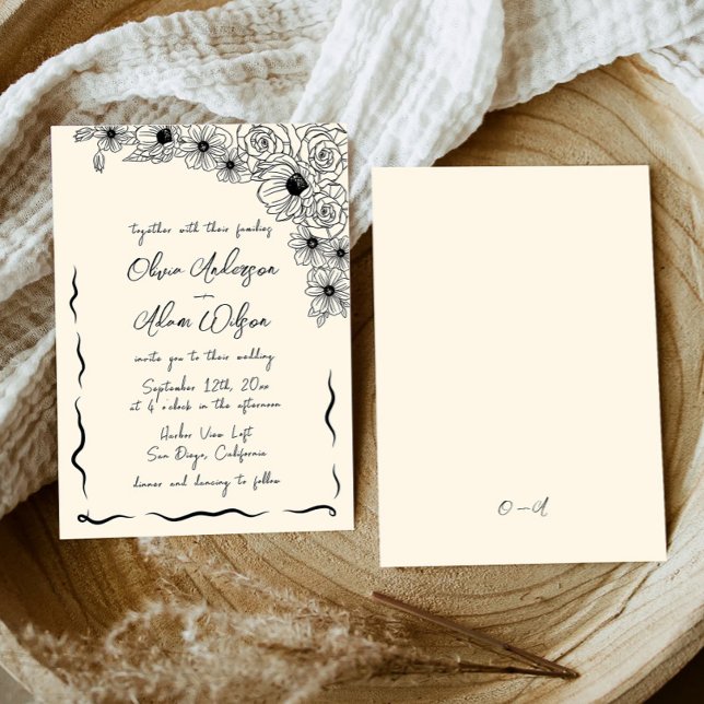 Whimsical Retro Handwriting Quirky Floral Wedding Einladung (Von Creator hochgeladen)
