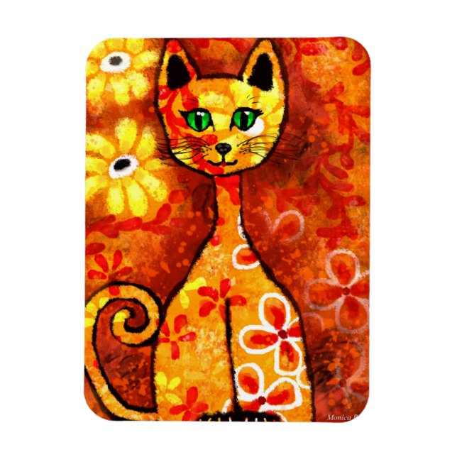 Whimsical Retro Kitty Cat Abstrakt Art Orange Magnet (Vertikal)
