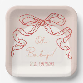 Whimsical Retro Orange Hand Drawn Bow Baby Dusche Pappteller