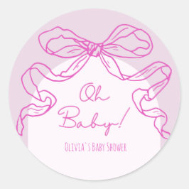 Whimsical Retro Pink Hand Drawn Bow Baby Dusche Runder Aufkleber