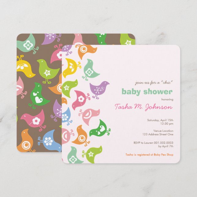 Whimsical Retro Rainbow Chicks Niedliche Babydusch Einladung (Vorne/Hinten)