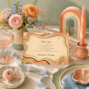 Whimsical Retro-Regenbogenhochzeit Dankeskarte