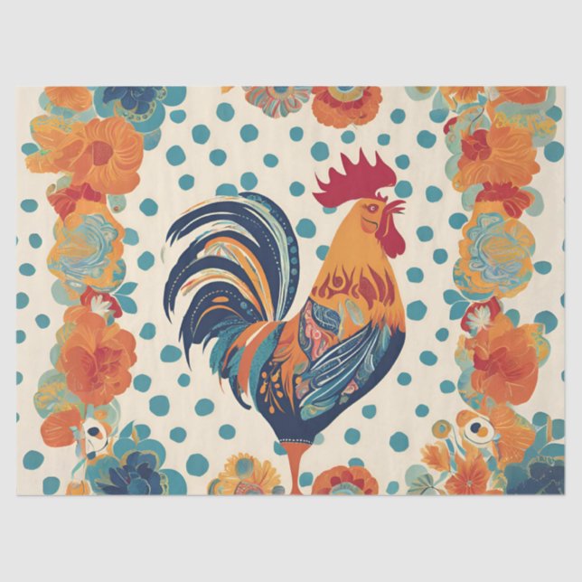 Whimsical Retro Rooster Seidenpapier (Vorderseite)