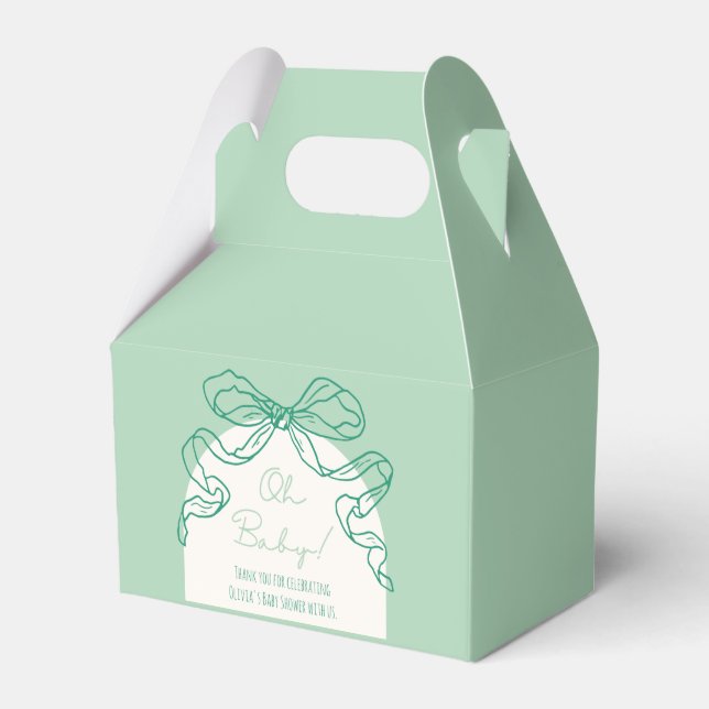 Whimsical Retro Sage Hand Drawn Bow Baby Dusche Geschenkschachtel (Vorderseite)