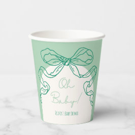 Whimsical Retro Sage Hand Drawn Bow Baby Dusche Pappbecher