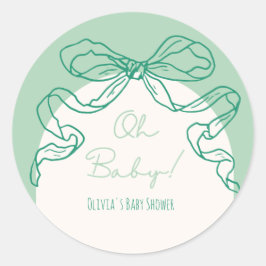 Whimsical Retro Sage Hand Drawn Bow Baby Dusche Runder Aufkleber