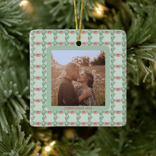 Whimsical Retro | Weihnachtsmuster mit Foto Keramikornament (Baum)