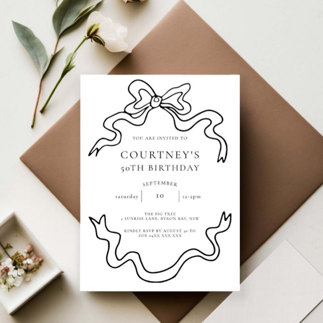 Whimsical Ribbon Bow 50th Birthday Party Einladung (Von Creator hochgeladen)