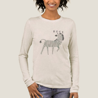 Whimsical "ROCK" Zebra Graphic Long Sleeve T-Shirt Tri-Blend Shirt